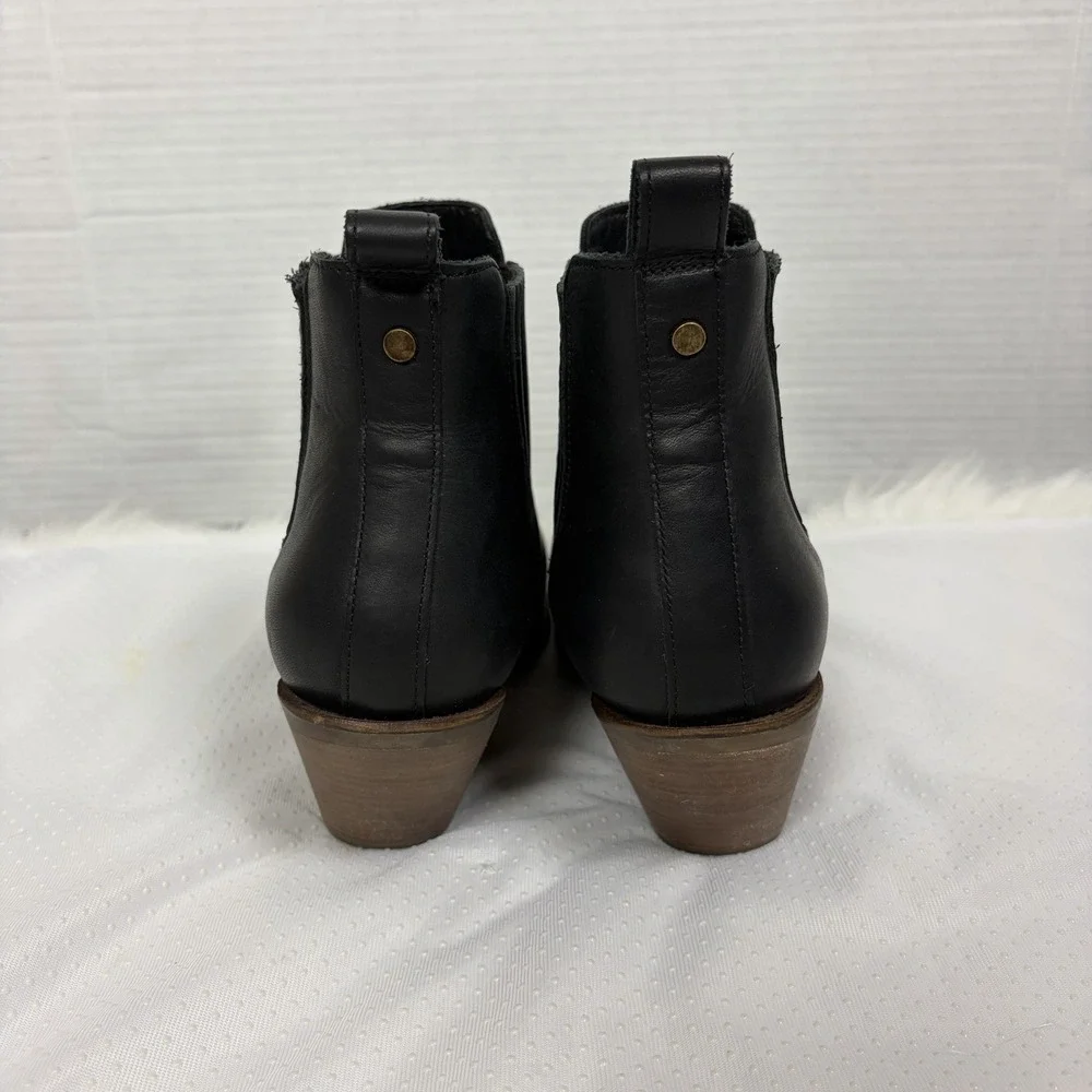 Patina Black Leather Chelsea Ankle Boots Pointed Toe Block Heel Womens 9